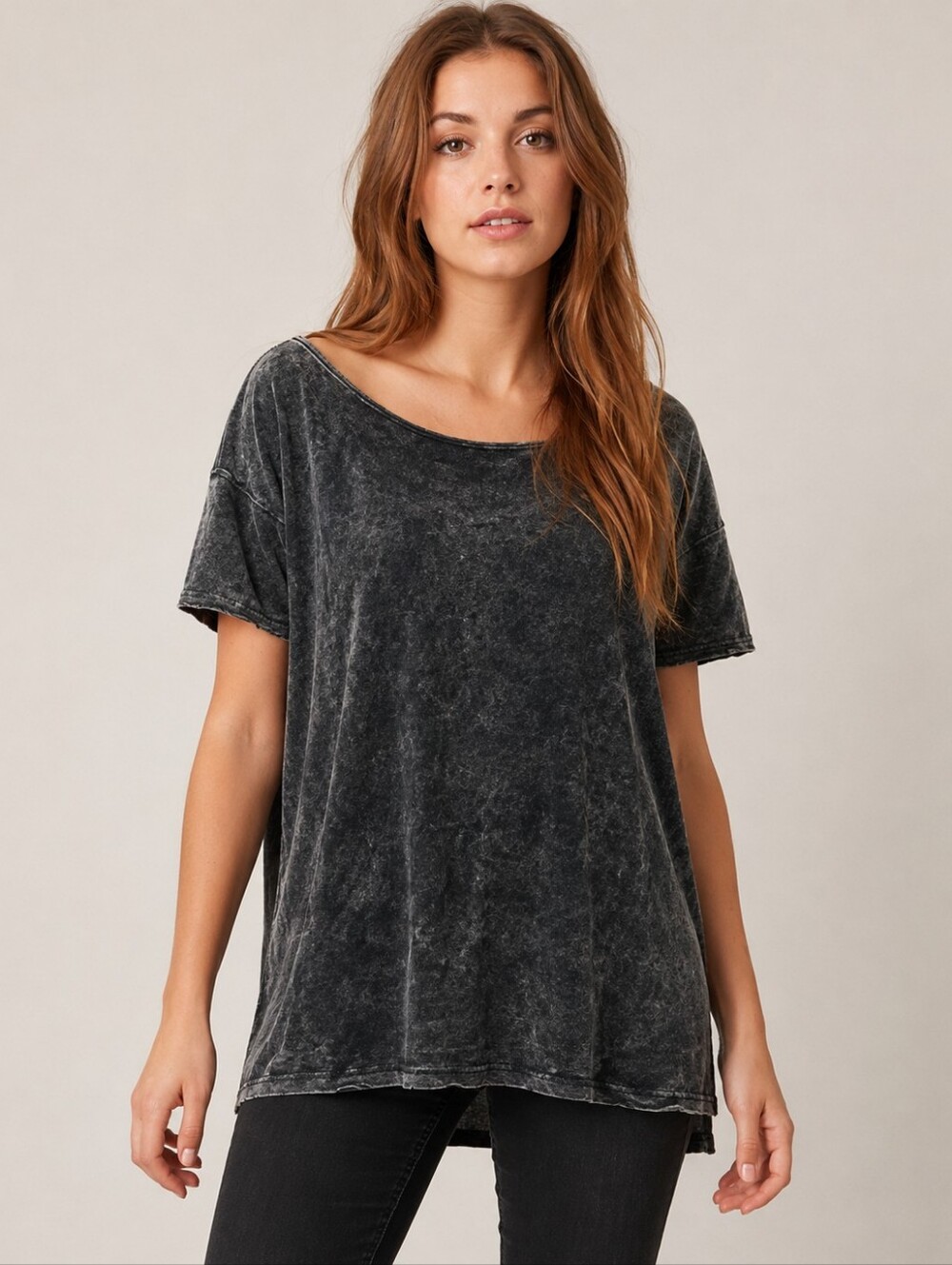 We The Free Velvet Burnout Tunic Tee Black Gray Relaxed Top Small Free People